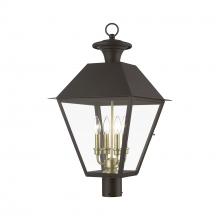 Livex Lighting 27223-07 - 4 Light Bronze with Antique Brass Finish Cluster Outdoor Extra Large Post Top Lantern