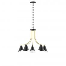 Montclair Light Works CHN415-41-91-L10 - 5-Light J-Series Chandelier, Black with Brushed Brass Accents