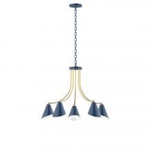Montclair Light Works CHN415-50-91-L10 - 5-Light J-Series Chandelier, Navy with Brushed Brass Accents