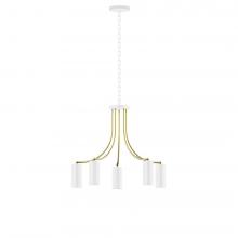 Montclair Light Works CHN418-44-91-L10 - 5-Light J-Series Chandelier, White with Brushed Brass Accents