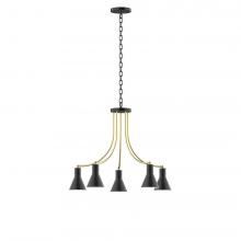 Montclair Light Works CHN436-41-91-L10 - 5-Light J-Series Chandelier, Black with Brushed Brass Accents