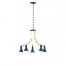 Montclair Light Works CHN436-50-91-L10 - 5-Light J-Series Chandelier, Navy with Brushed Brass Accents