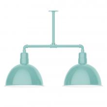 Montclair Light Works MSD117-48-W16-L13 - 16&#34; Deep Bowl shade, 2-light LED Stem Hung Pendant with wire grill, Sea Green