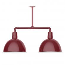 Montclair Light Works MSD117-55-W16-L13 - 16&#34; Deep Bowl shade, 2-light LED Stem Hung Pendant with wire grill, Barn Red