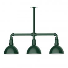 Montclair Light Works MSK114-42-W08-L10 - 8&#34; Deep Bowl shade, 3-light LED Stem Hung Pendant with wire grill, Forest Green