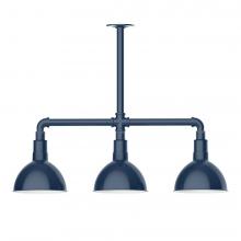 Montclair Light Works MSK114-50-W08-L10 - 8&#34; Deep Bowl shade, 3-light LED Stem Hung Pendant with wire grill, Navy