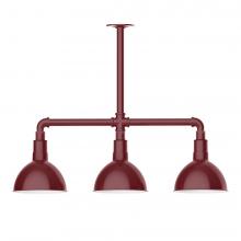 Montclair Light Works MSK114-55-W08-L10 - 8&#34; Deep Bowl shade, 3-light LED Stem Hung Pendant with wire grill, Barn Red