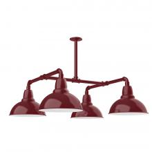 Montclair Light Works MSP106-55-W12-L12 - 12&#34; Cafe shade, 4-light LED Stem Hung Pendant with wire grill, Barn Red