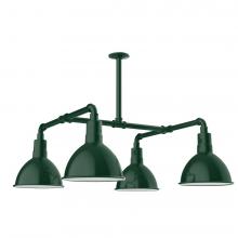Montclair Light Works MSP115-42-W10-L12 - 10&#34; Deep Bowl shade, 4-light LED Stem Hung Pendant with wire grill, Forest Green