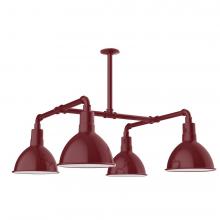 Montclair Light Works MSP115-55-W10-L12 - 10&#34; Deep Bowl shade, 4-light LED Stem Hung Pendant with wire grill, Barn Red