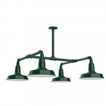 Montclair Light Works MSP181-42-W10-L12 - 10" Warehouse shade, 4-light LED Stem Hung Pendant with wire grill, Forest Green