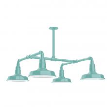 Montclair Light Works MSP181-48-W10-L12 - 10&#34; Warehouse shade, 4-light LED Stem Hung Pendant with wire grill, Sea Green