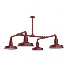 Montclair Light Works MSP181-55-W10-L12 - 10" Warehouse shade, 4-light LED Stem Hung Pendant with wire grill, Barn Red