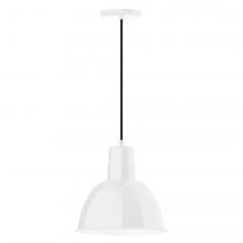 Montclair Light Works PEB116-44-L12 - 12&#34; Deep Bowl shade, LED Pendant with black cord and canopy, White