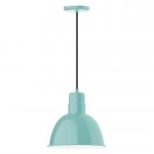Montclair Light Works PEB116-48-C21-L12 - 12&#34; Deep Bowl shade, LED Pendant with white cord and canopy, Sea Green
