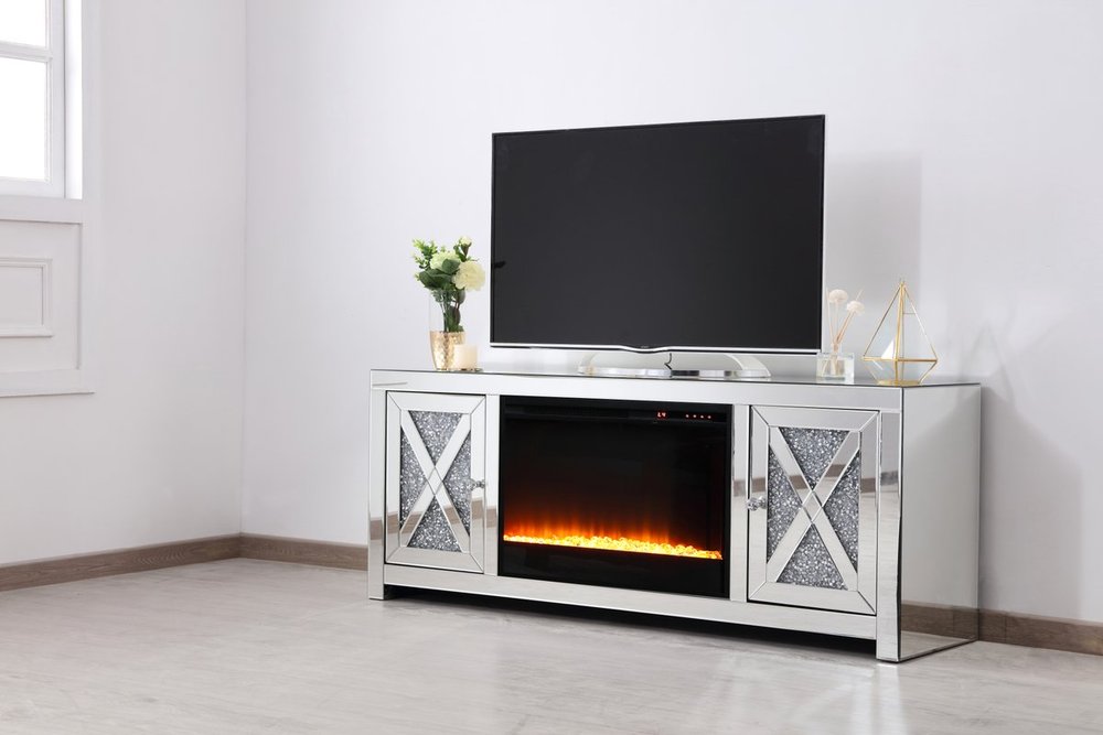 Elegant Mirrored TV Stand with Fireplace - Thumbnail 3