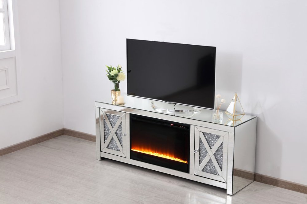 Elegant Mirrored TV Stand with Fireplace - Thumbnail 2