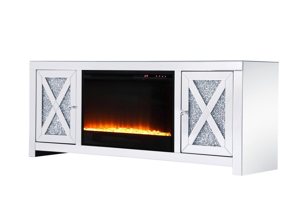 Elegant Mirrored TV Stand with Fireplace