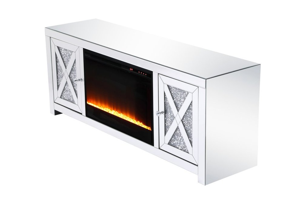 Elegant Mirrored TV Stand with Fireplace - Thumbnail 4