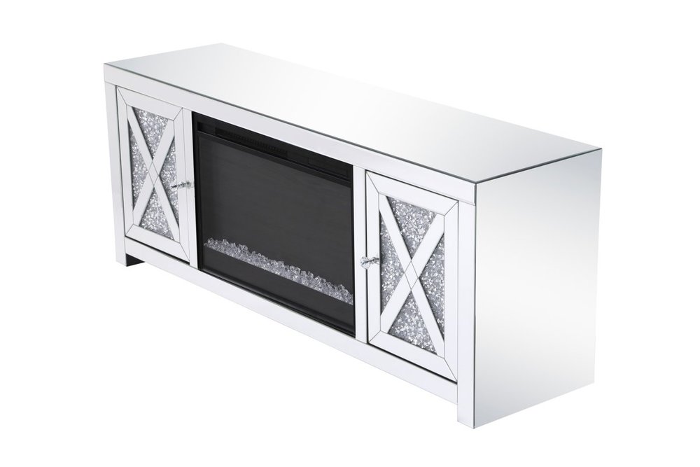 Elegant Mirrored TV Stand with Fireplace - Thumbnail 5
